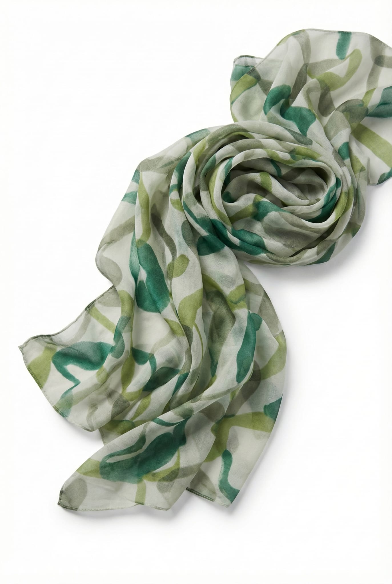 Sjaal met aquarel bladpatroon groen