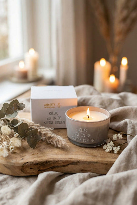 Flessenpost kaars - Geluk zit in de kleine dingen