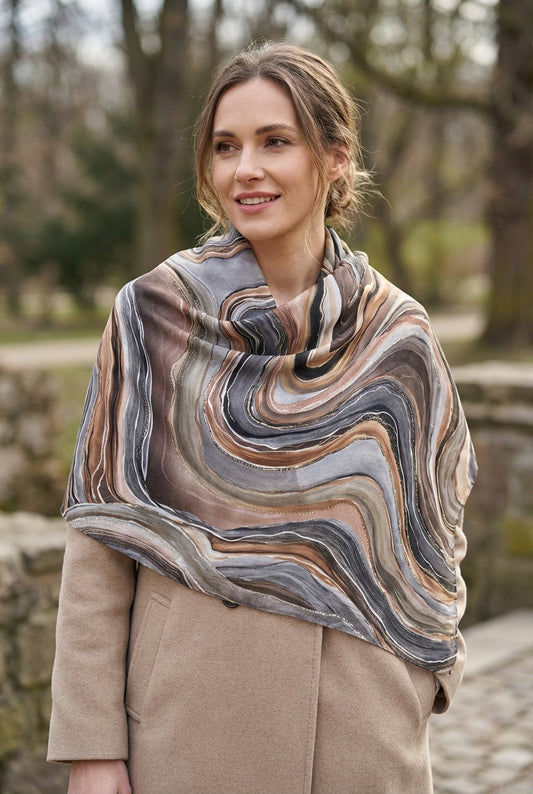 Luxe sjaal met marmerpatroon grijs en beige