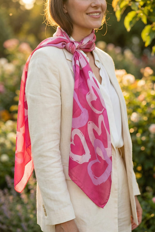 Roze sjaal met abstract patroon