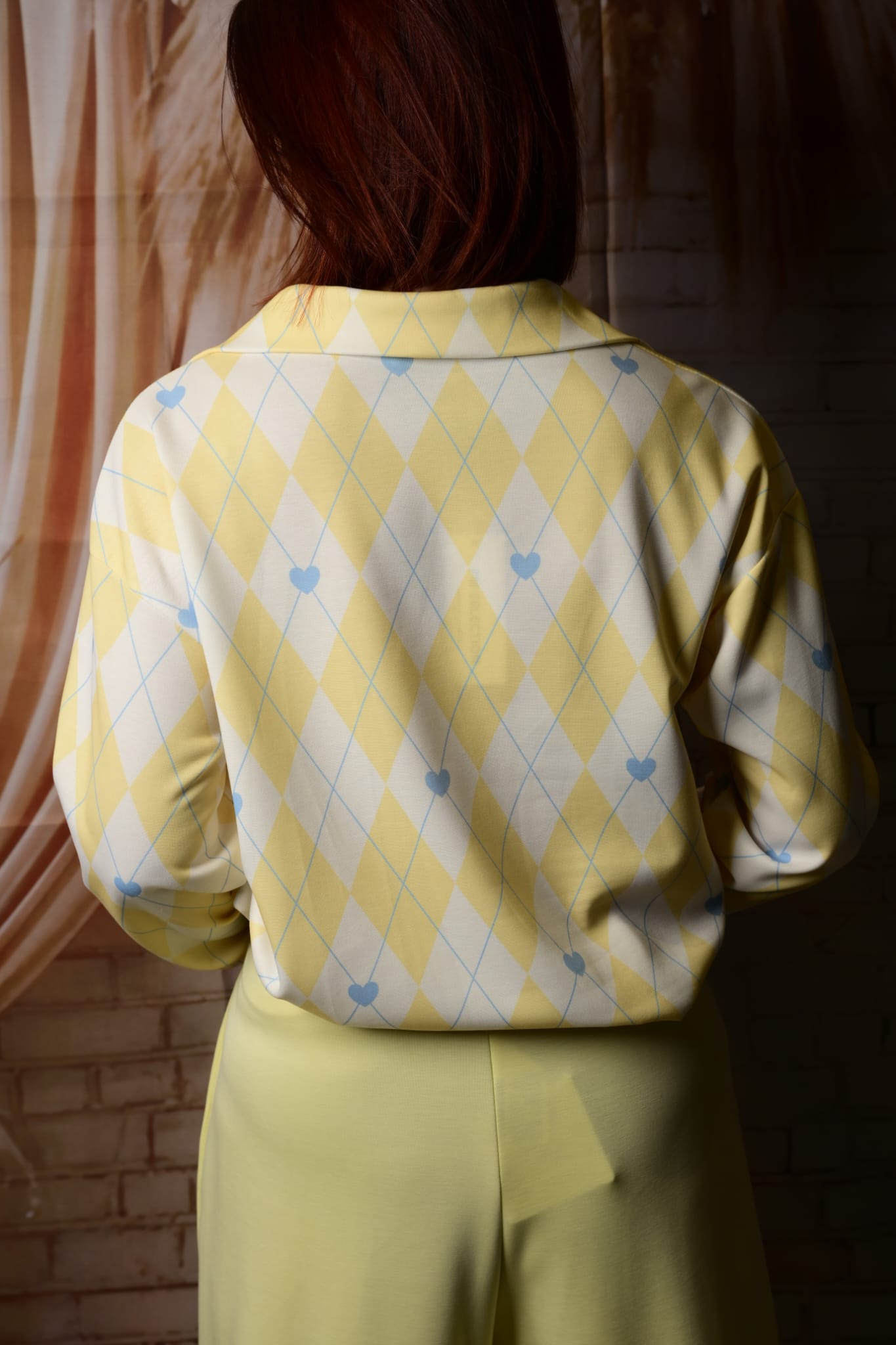 Argyle Blouse met Kraag - Geel/Wit