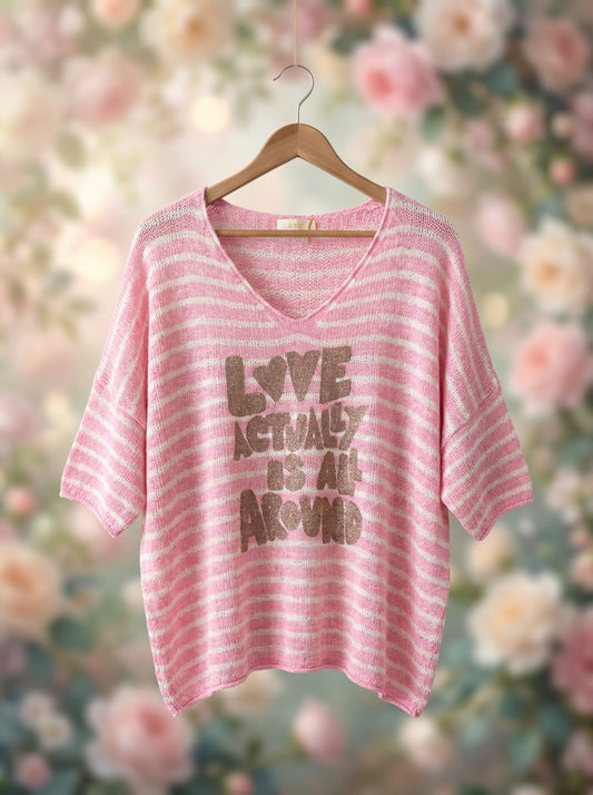 Glitter Streep T-shirt met Print - Geel