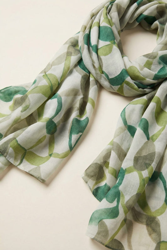 Sjaal met aquarel bladpatroon groen