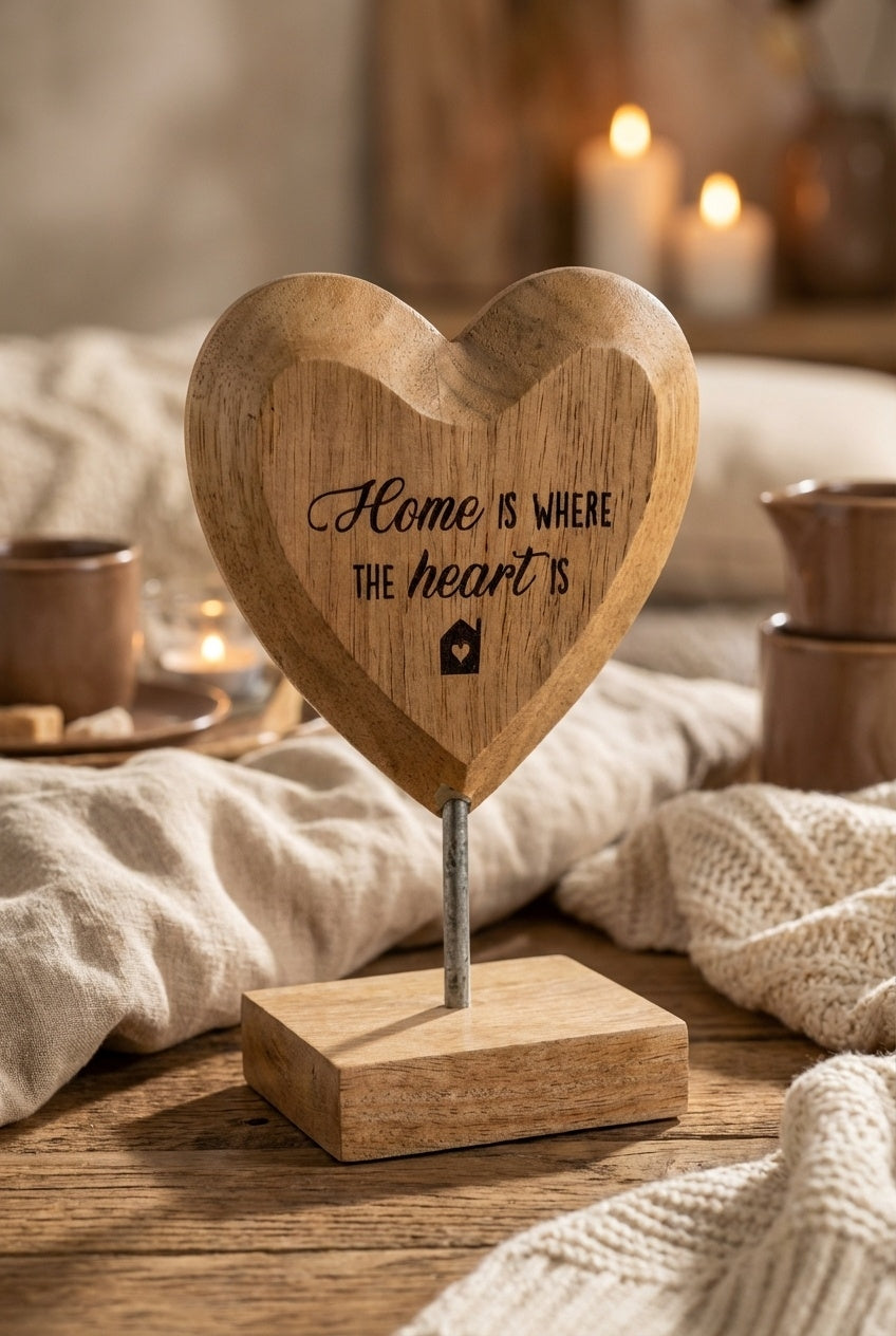 Houten hartjes 'HOME IS WHERE THE HART IS '