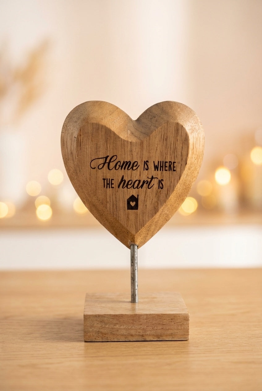 Houten hartjes 'HOME IS WHERE THE HART IS '