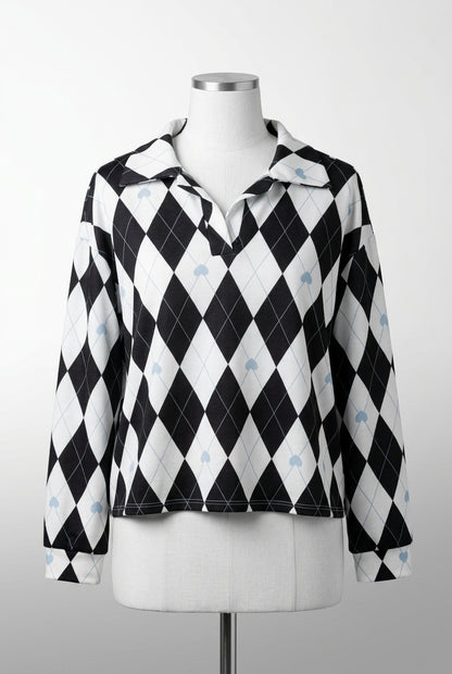 Argyle Blouse met Kraag - Geel/Wit